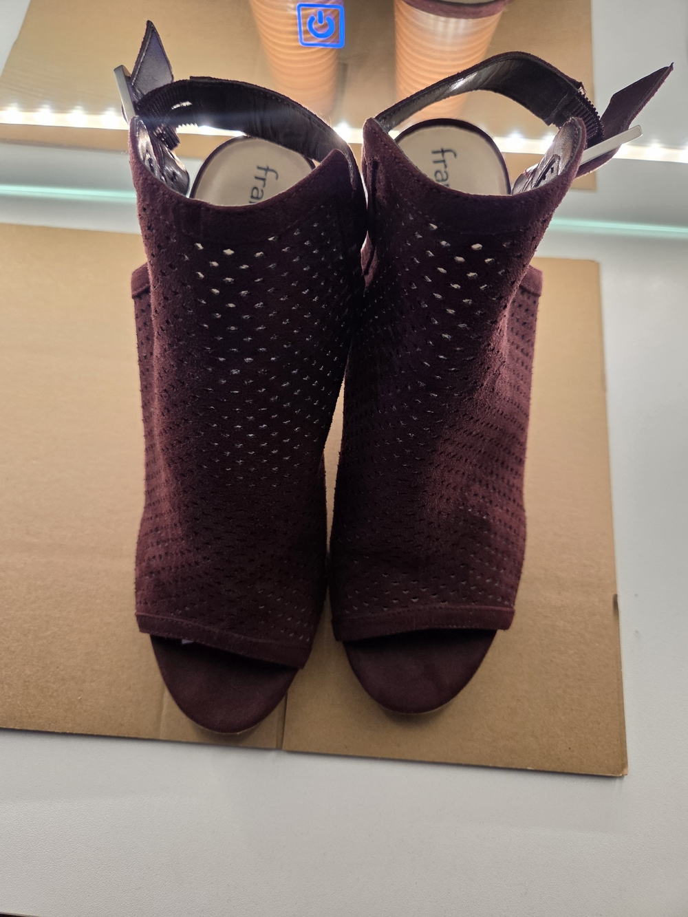 Francesca's Collections Burgundy Perforated Peep-Toe Slingback Mules